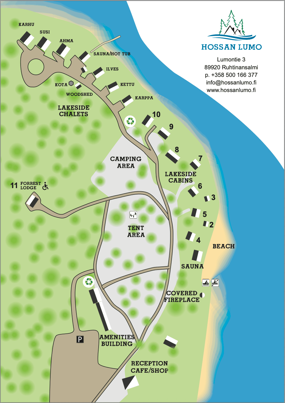 Hossan Lumo map with cabins and campsite