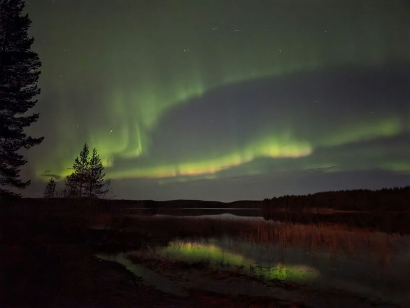 Auroras lake reflection autumn
